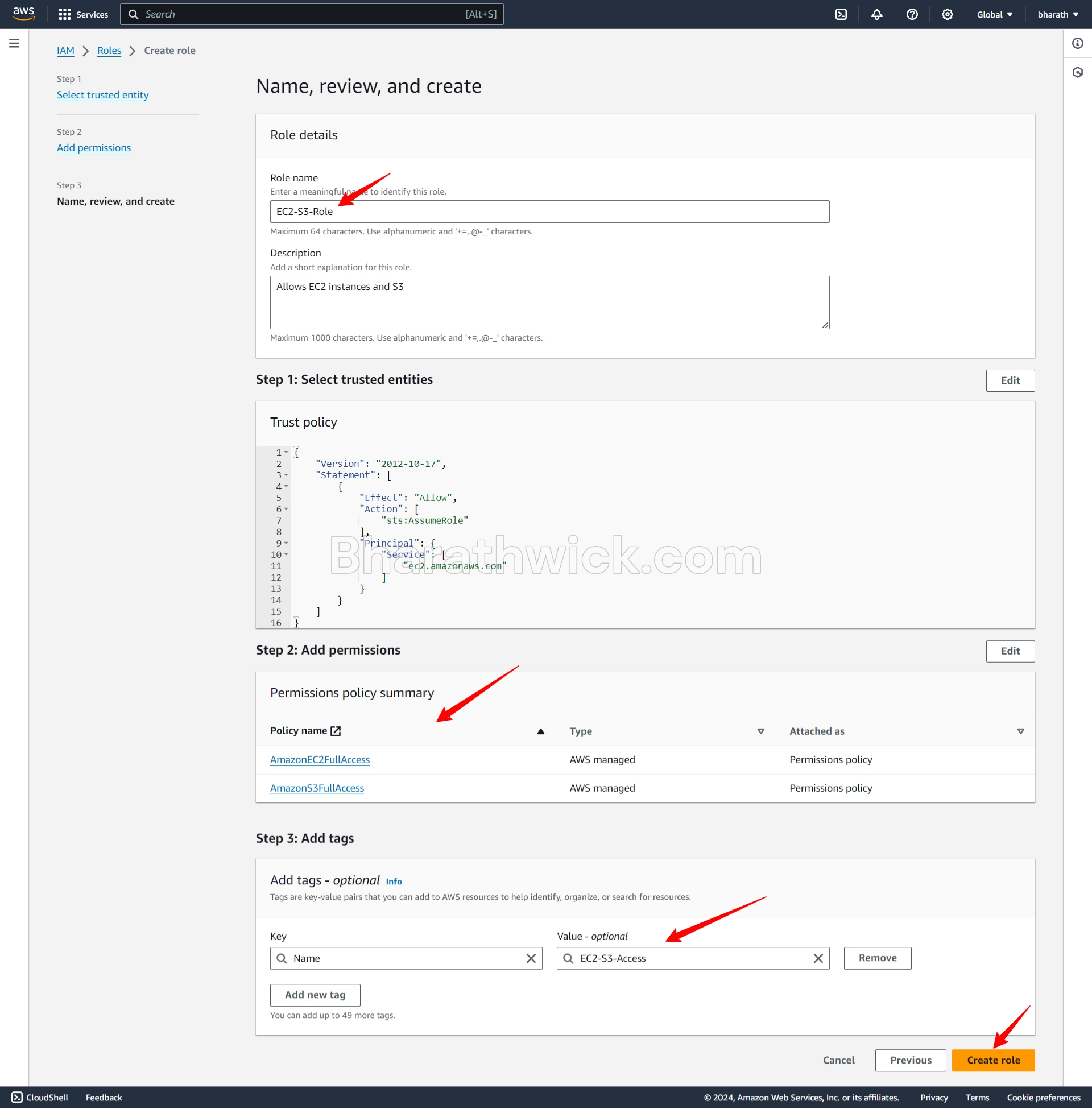 how to create a role in aws