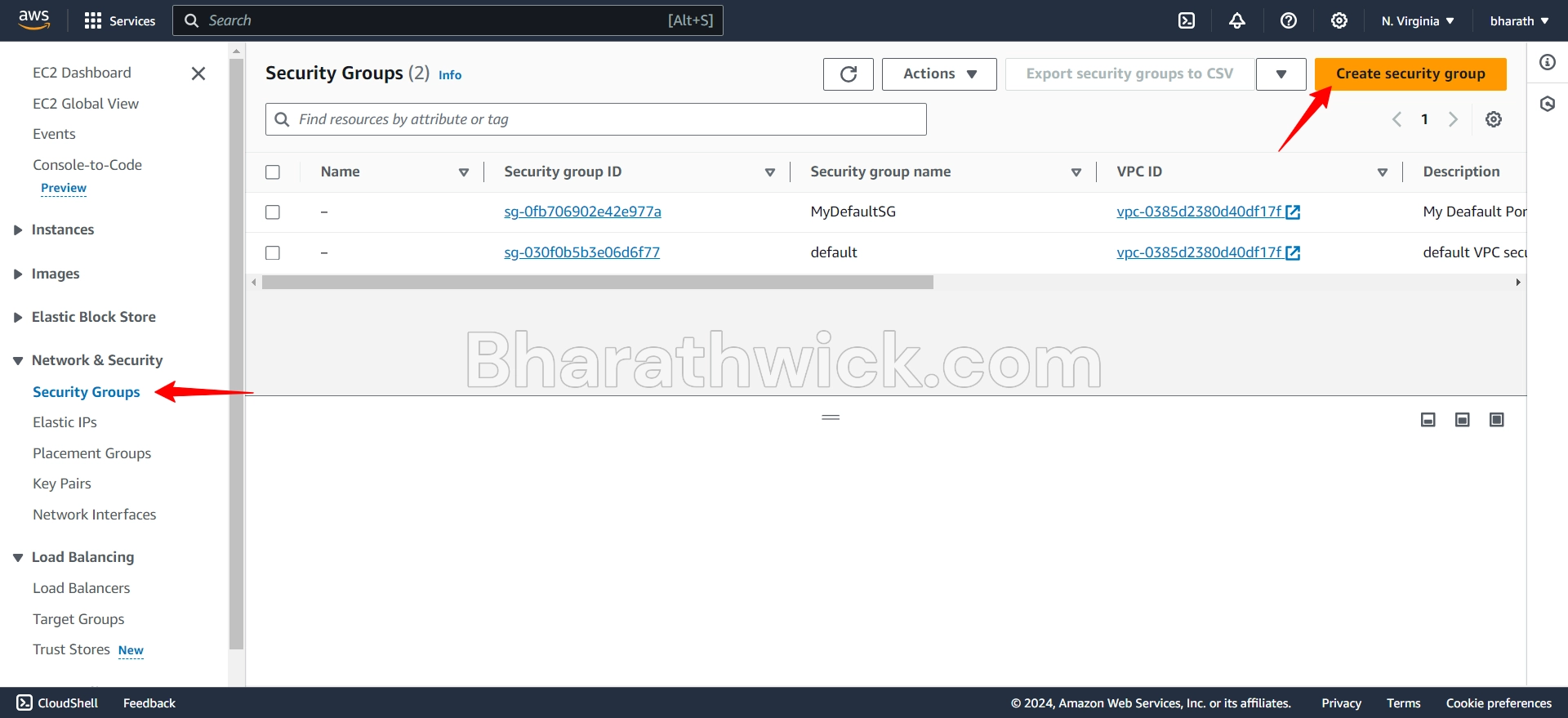 how to create security group in aws